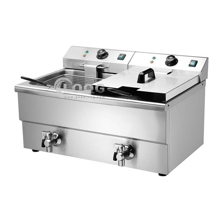 Commercial double deep fryer for french fries with oil filer