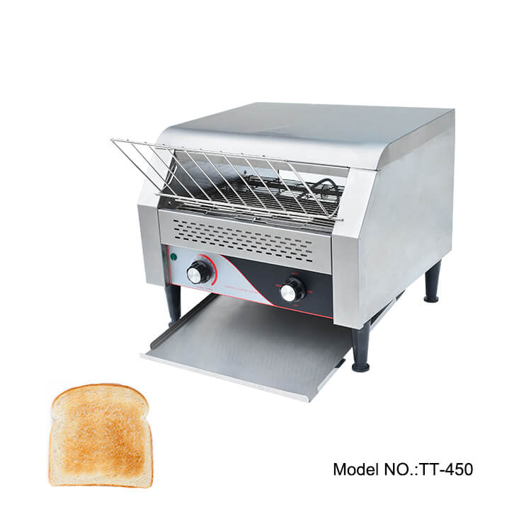 Commercial conveyor toaster for making bread with golden color